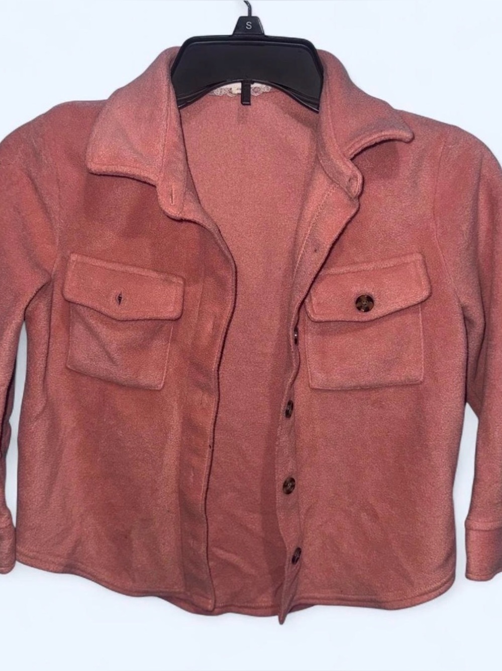 btween Dusty Rose Button-Front Teddy Fleece Shirt Jacket